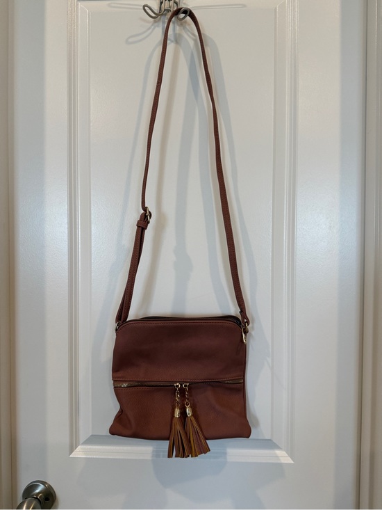 Handbags - Women’s Brown Crossbody Bag with Tassel Accent